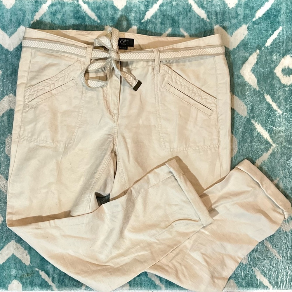 LOFT Cream Casual Pant with Belt